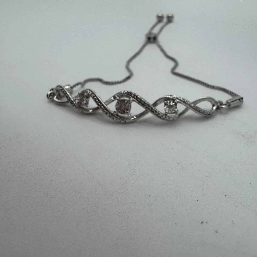Kay 925 Sterling Silver Diamond Accent Infinity Bolo Bracelet Adjustable‎
